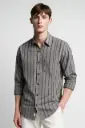 Men's Slim Fit Grey Striped Casual Shirt – Full Sleeve Cotton Blend