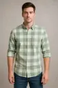 Men's Green Checkered Casual Shirt – Soft Cotton, Full Sleeve